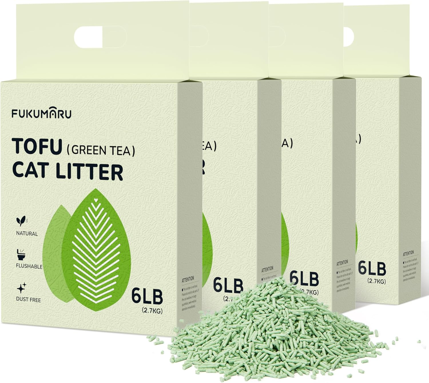 FUKUMARU Litière pour Chats en Tofu 10,8 kg – Litière agglomérante, parfumée au thé vert, sans poussière