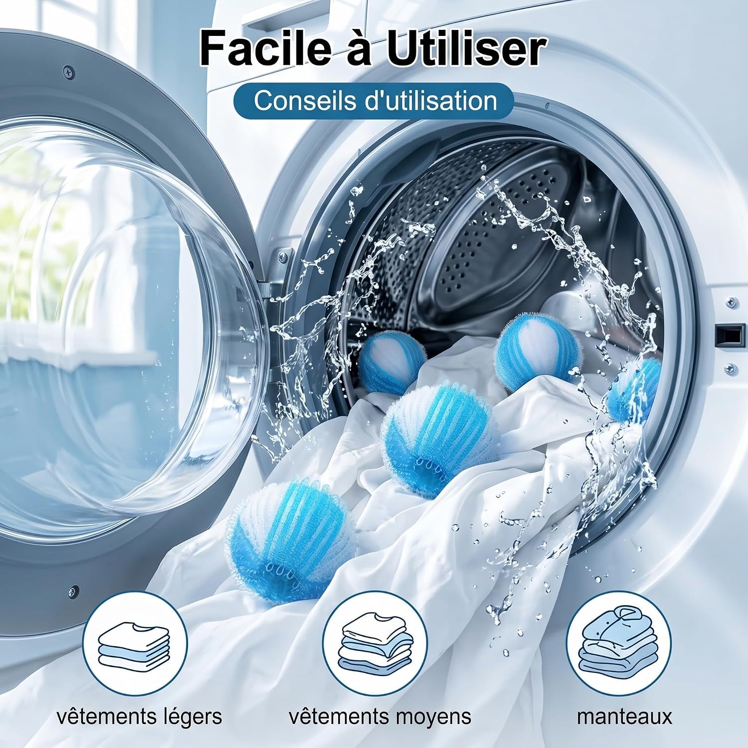 Thumbnail 4 de 12 Pièces Attrape Poils Machine à Laver – Boules Réutilisables Anti-Poils (bleu)