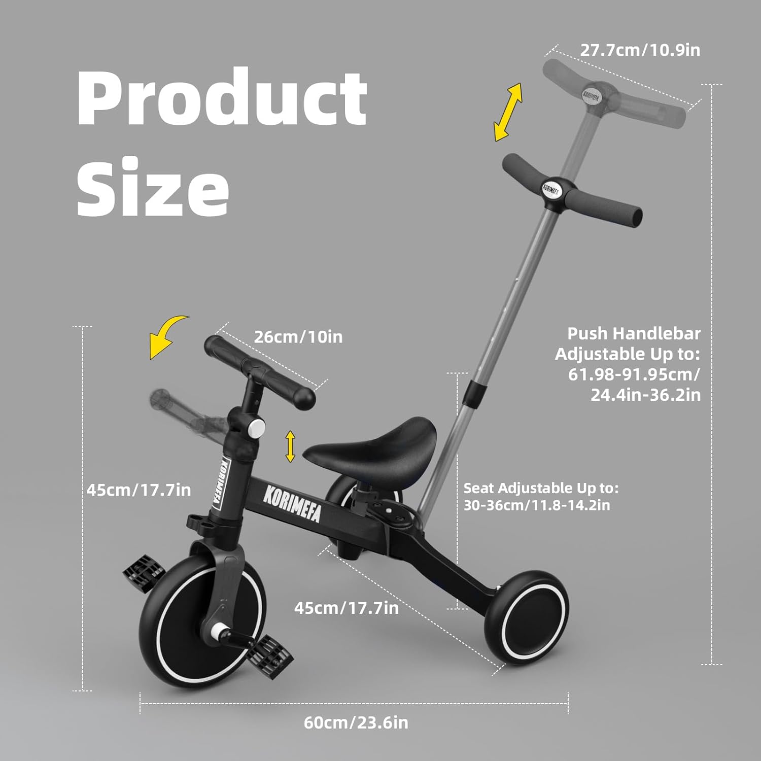 Thumbnail 4 de KORIMEFA Triciclo 4 in 1 con maniglione per genitore, sella e pedali regolabili (1–3 anni)