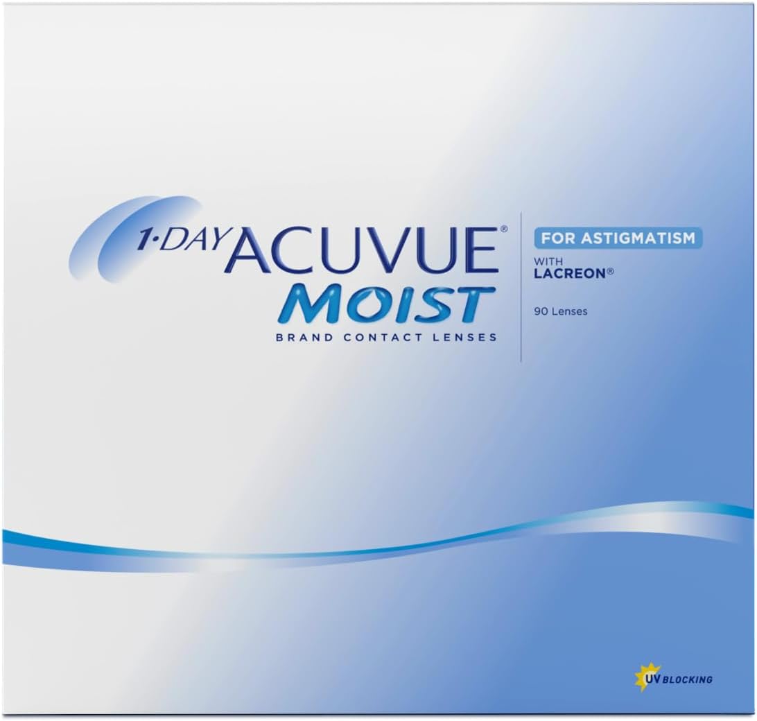 ACUVUE MOIST 1-DAY for Astigmatism Tageslinsen – gegen trockene Augen, UV-Schutz, 90 Linsen