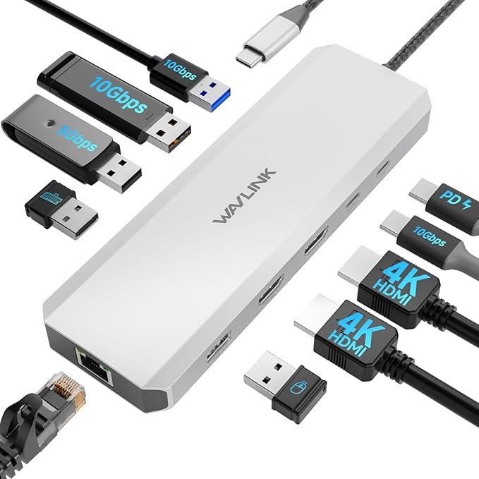 Detalle de WAVLINK Estación de Acoplamiento USB-C 10 Gbps con HDMI Dual ⚡
