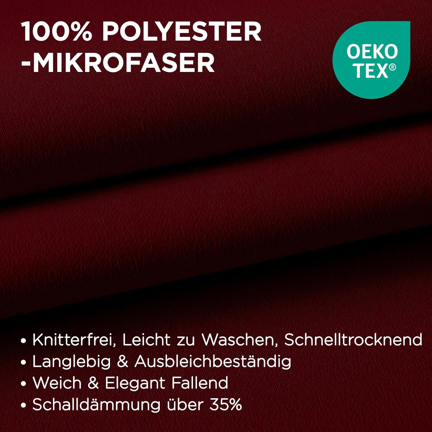 Thumbnail 2 de Joydeco blickdichte Verdunkelungsvorhänge mit Ösen (2 Stück) – Burgunderrot, H 245 x B 140