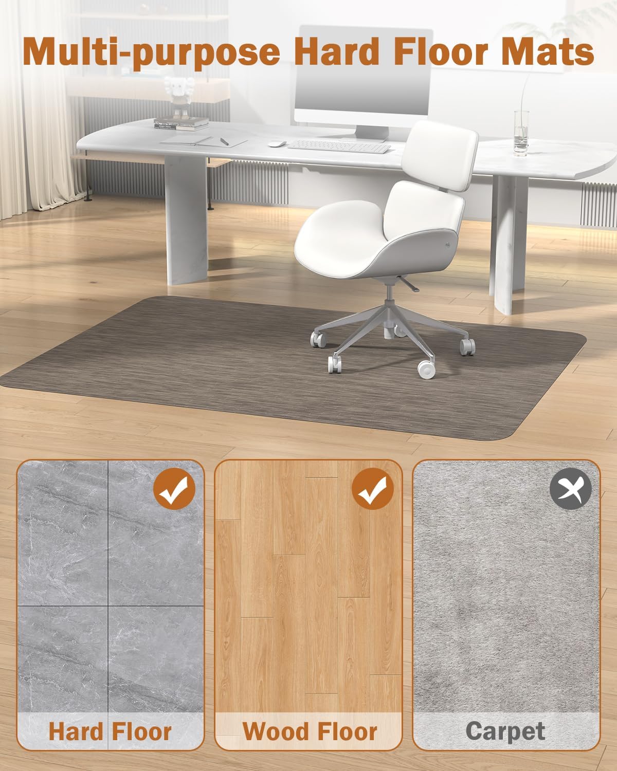 Detalle 1 de Blvornl Office Chair Mat, 50" x 63" PVC Hard Floor Protector, Dark Brown
