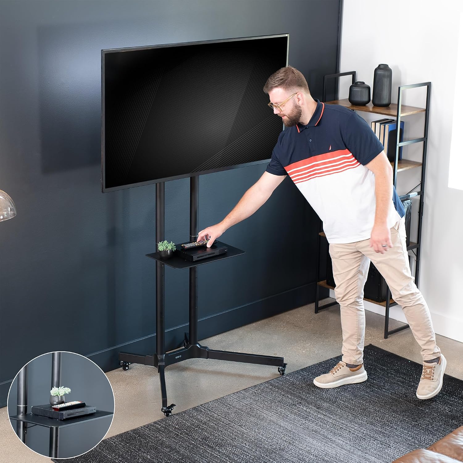 Thumbnail 6 de VIVO DGMT-4310-SRK001 Mobile TV Cart, 32–83-Inch, 50kg, Tilt, Locking Wheels