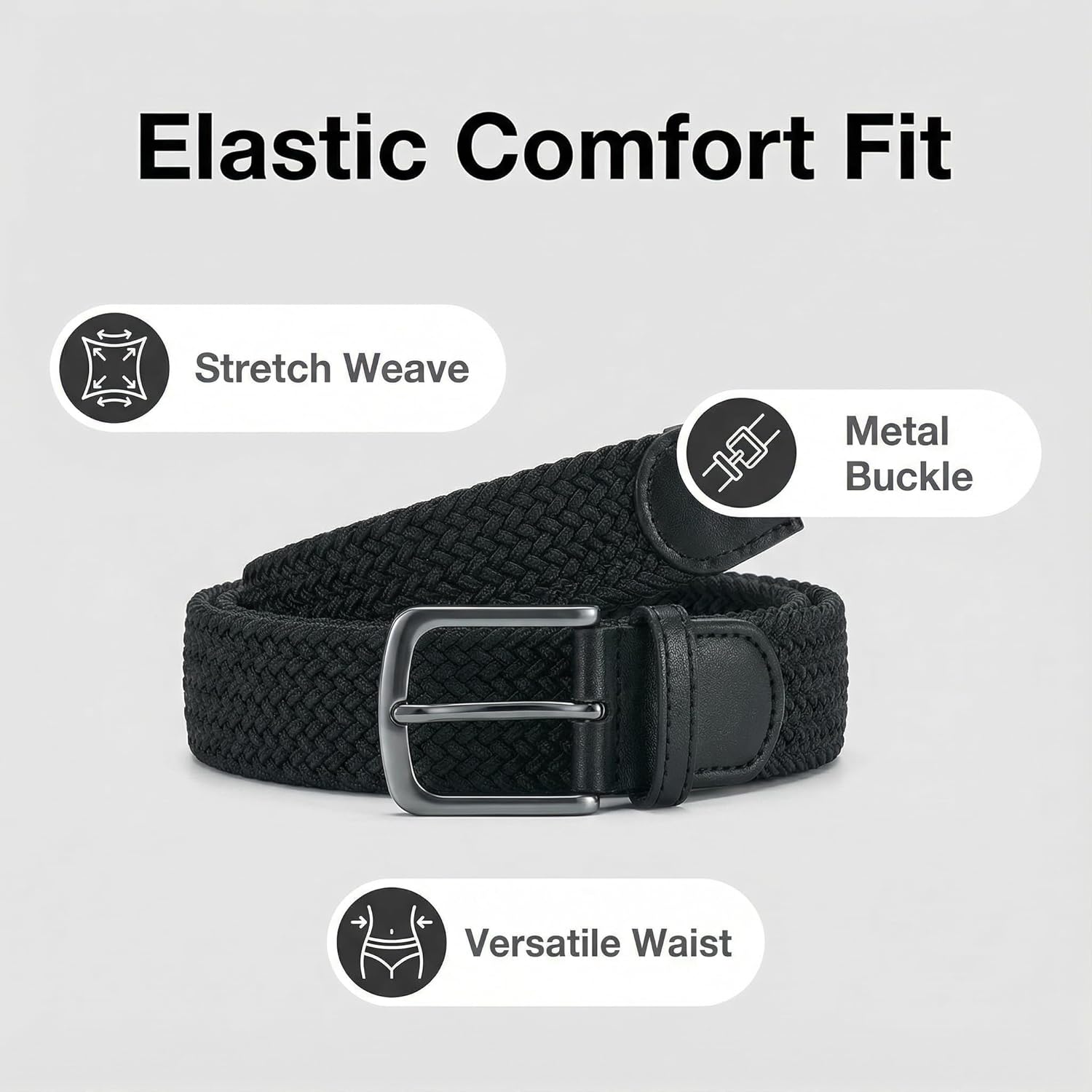 Detalle 2 de BELTER Stretchgürtel Elastischer Gürtel – Flechtgürtel aus Polyester, unisex