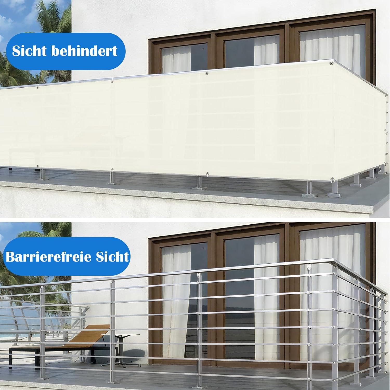 Detalle de COOL AREA Balkon Sichtschutz 90x1000 cm – wetterfest, blickdicht, schützt Privatsphäre & UV-Strahlen