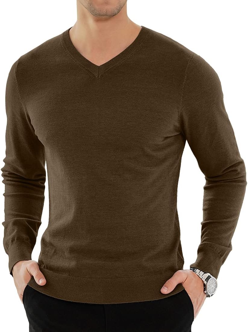Detalle de KUYIGO Mens Plain V-Neck Jumper Slim Fit Knit