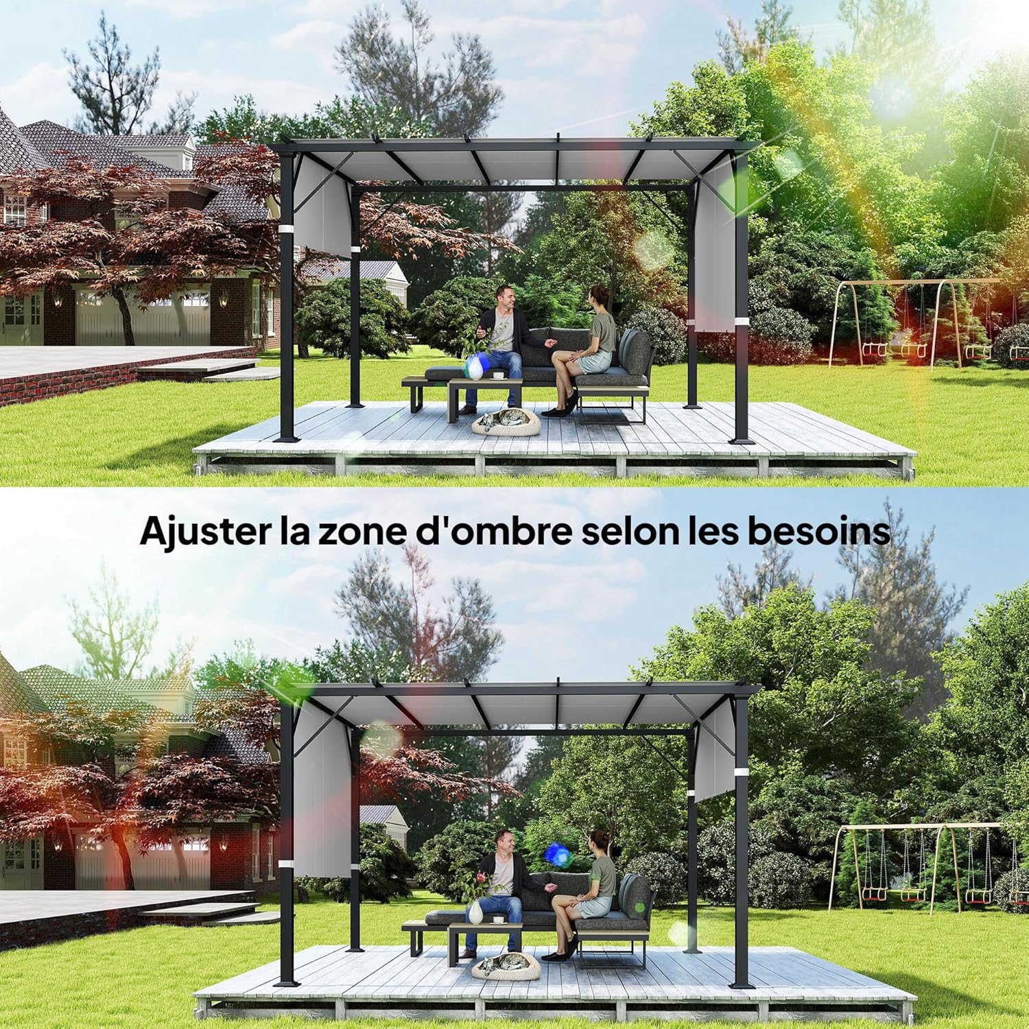 Thumbnail 6 de Outsunny Lot de 2 toiles de rechange pour pergola rétractable 4,9 x 1,2 m – Gris clair (pour pergola 3 x 3 m)
