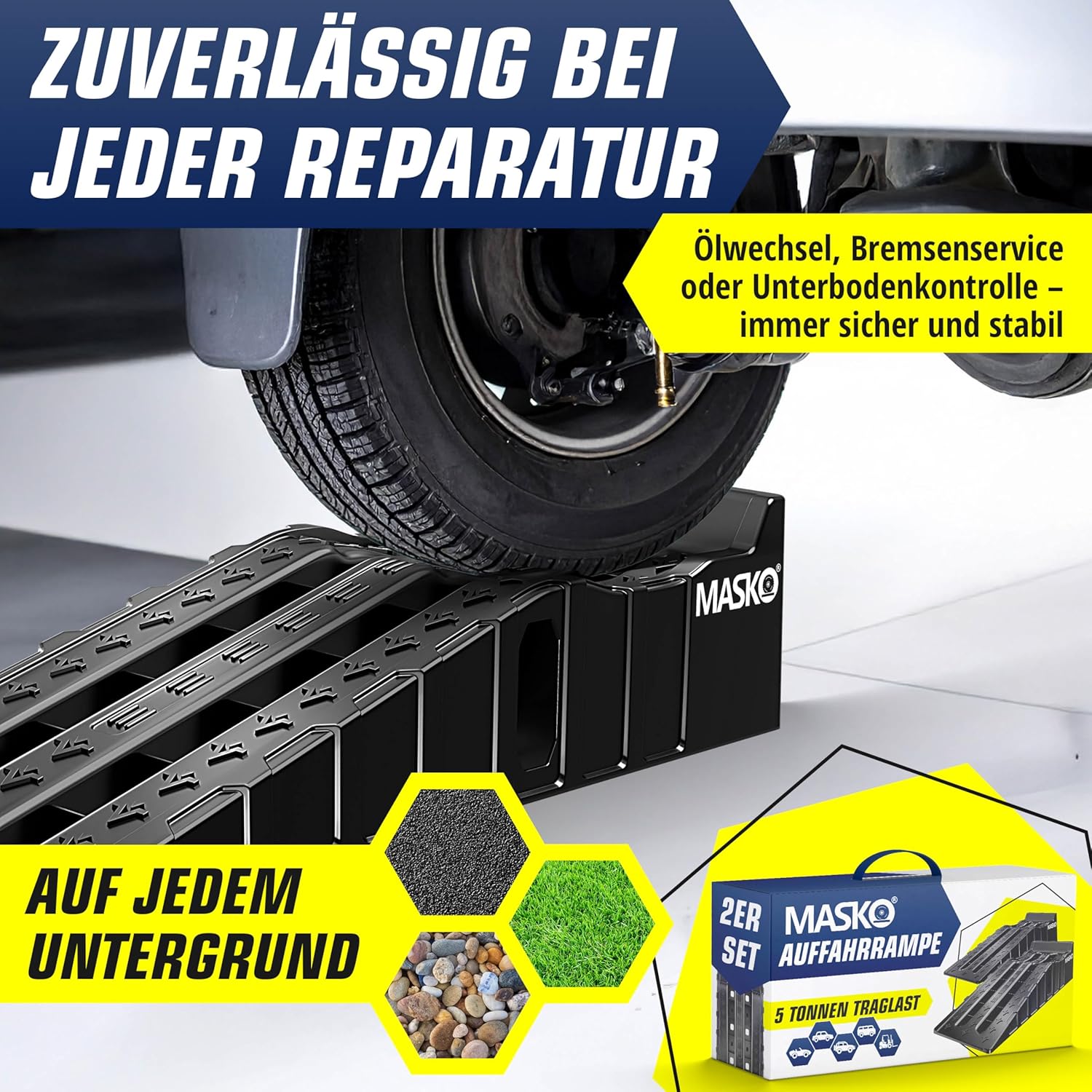 Thumbnail 4 de MASKO® Auffahrrampe PKW-Set (2er-Set) mit Überfahrschutz – rutschfest, 5 t Traglast