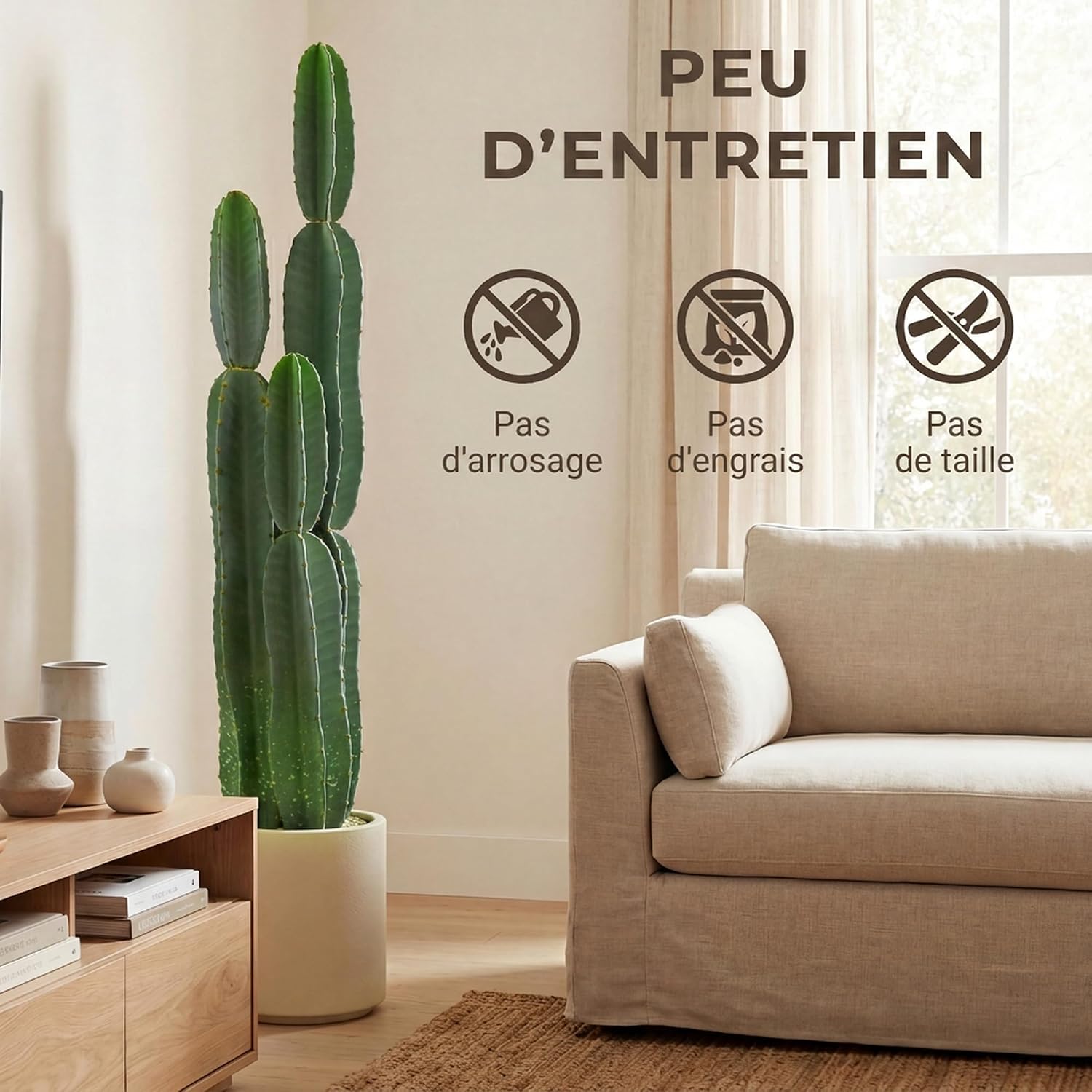 Detalle 2 de HOMCOM 83C-206V00GN kunstcactus van 111 cm in pot, onderhoudsvrij