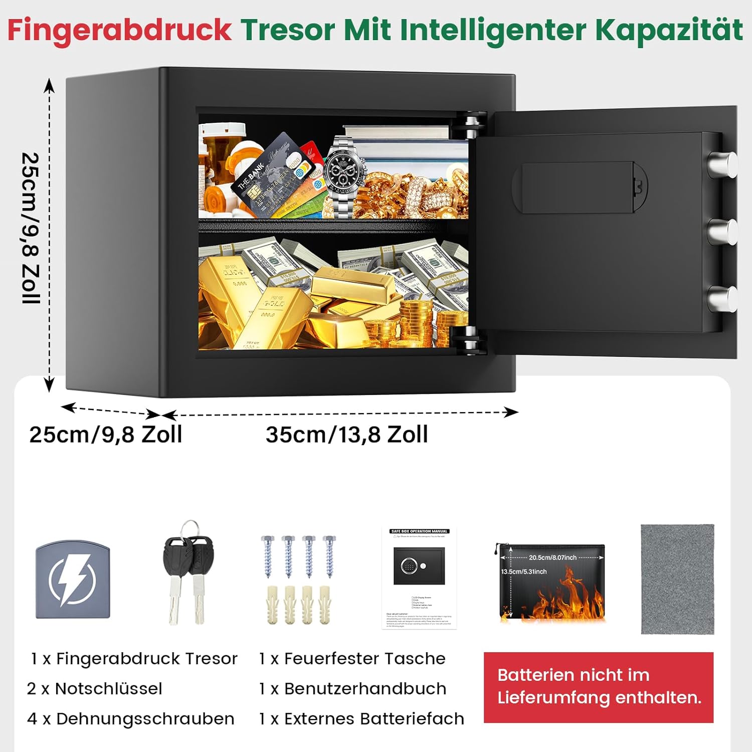 Detalle de Tiskgg Fingerabdruck Tresor für Zuhause (22L) mit feuerfester Tasche, Regal und dualem Alarmmodus