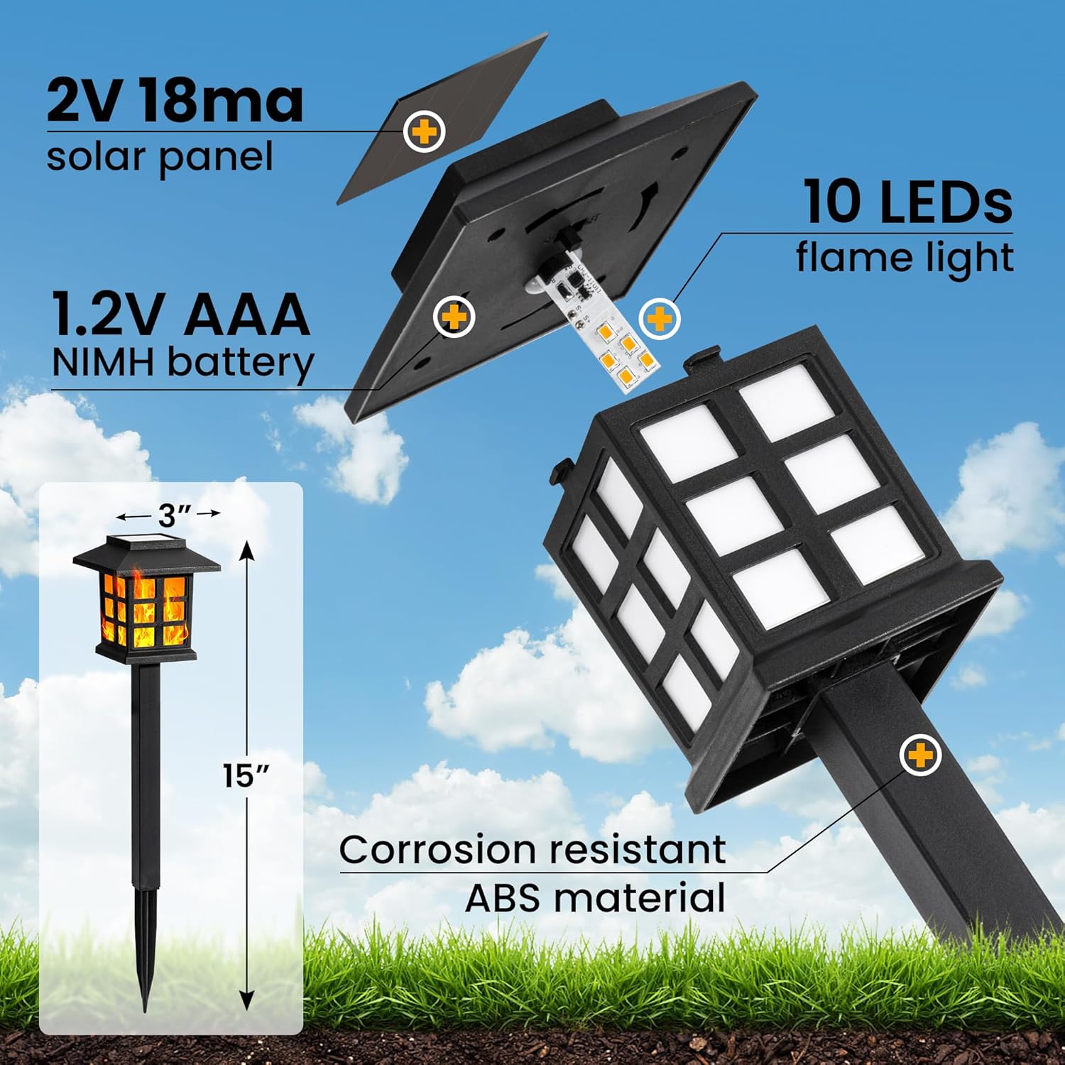 Thumbnail 2 de GIGALUMI Solar Lights Outdoor Garden (12 Pack): Flickering Flame, IP44 Waterproof, Auto On/Off