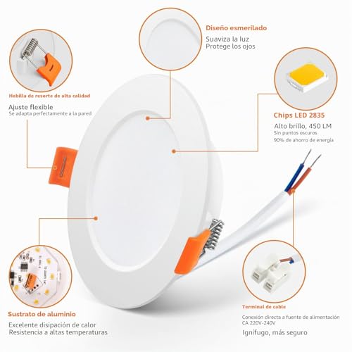 Detalle 2 de Pack 10 Downlight LED Techo Empotrable 5W Tomosu: ojos de buey LED, 4000K