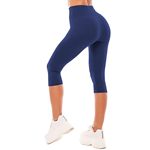 Detalle de SINOPHANT 3/4 Leggins Capri Vita Alta Donna – Blu Marino, L-XL
