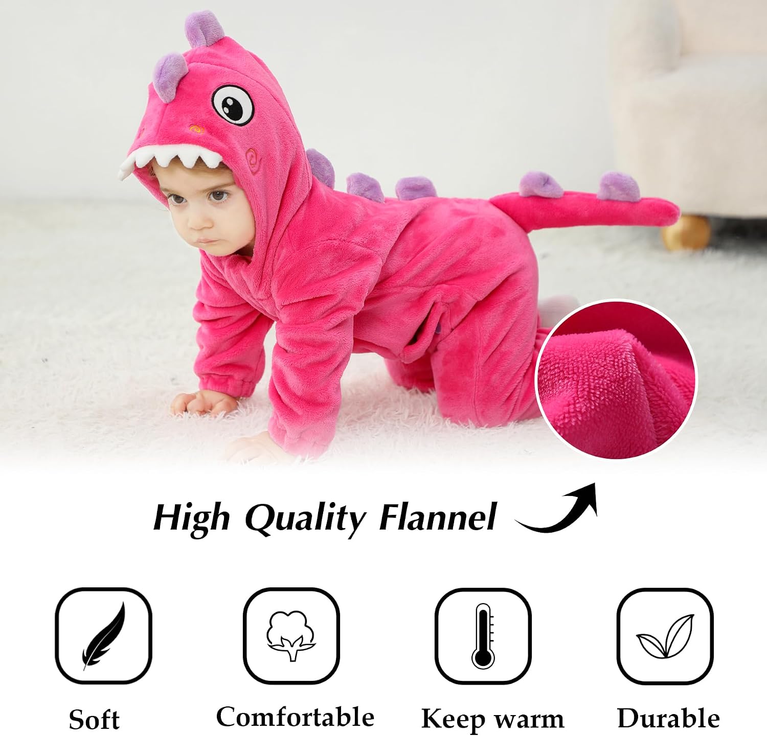 Detalle 2 de TONWHAR Dinosaur Costume Romper, Polyester Flannel