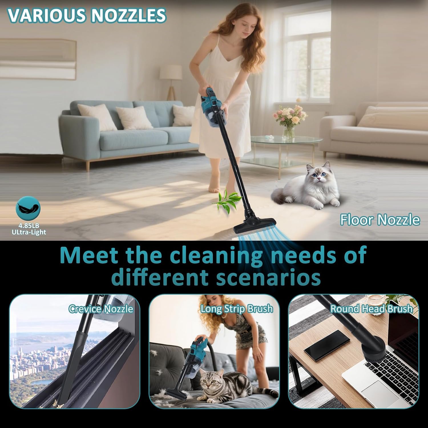 Detalle de Dpwrrot 5 in 1 Cordless Handheld Vacuum, 18V Compatible with Washable HEPA Filters