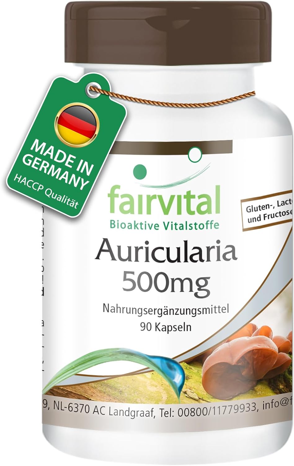 Detalle de Fairvital Auricularia 500mg Kapseln – Hochdosiert, vegan, 90 Stück