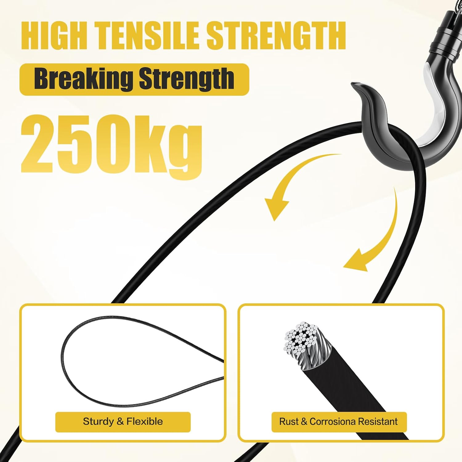 Thumbnail 2 de 3mm steel wire with 30m plastic-coated cable and 30 aluminum loops: robust, versatile metal cable for gardens and DIY