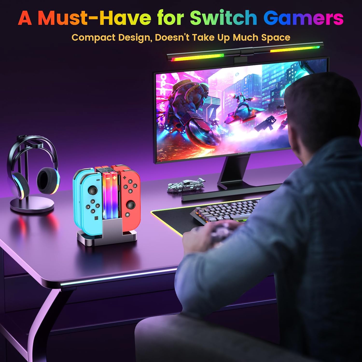 Thumbnail 5 de Wenocally Switch Controller Charger Dock per Joy‑Con con luci RGB