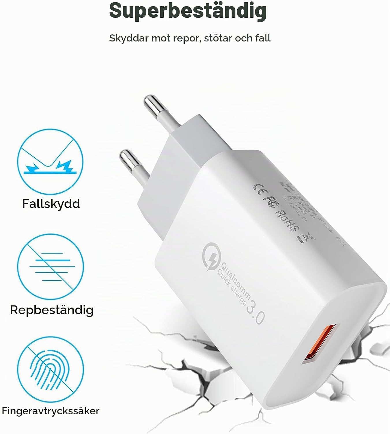 Detalle de Kayshow USB-laddare, 2-pack med 18 W QC 3.0 och USB-A