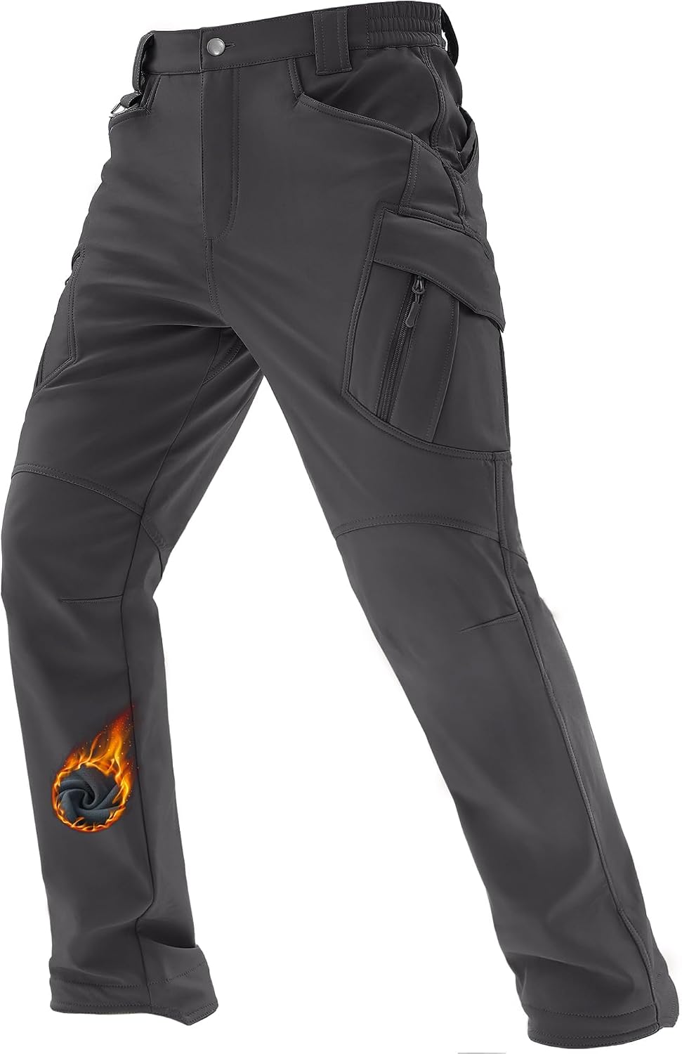 Detalle de TACVASEN Men's Winter Softshell Pants, Fleece-Lined, Water-Resistant, 8 Pockets