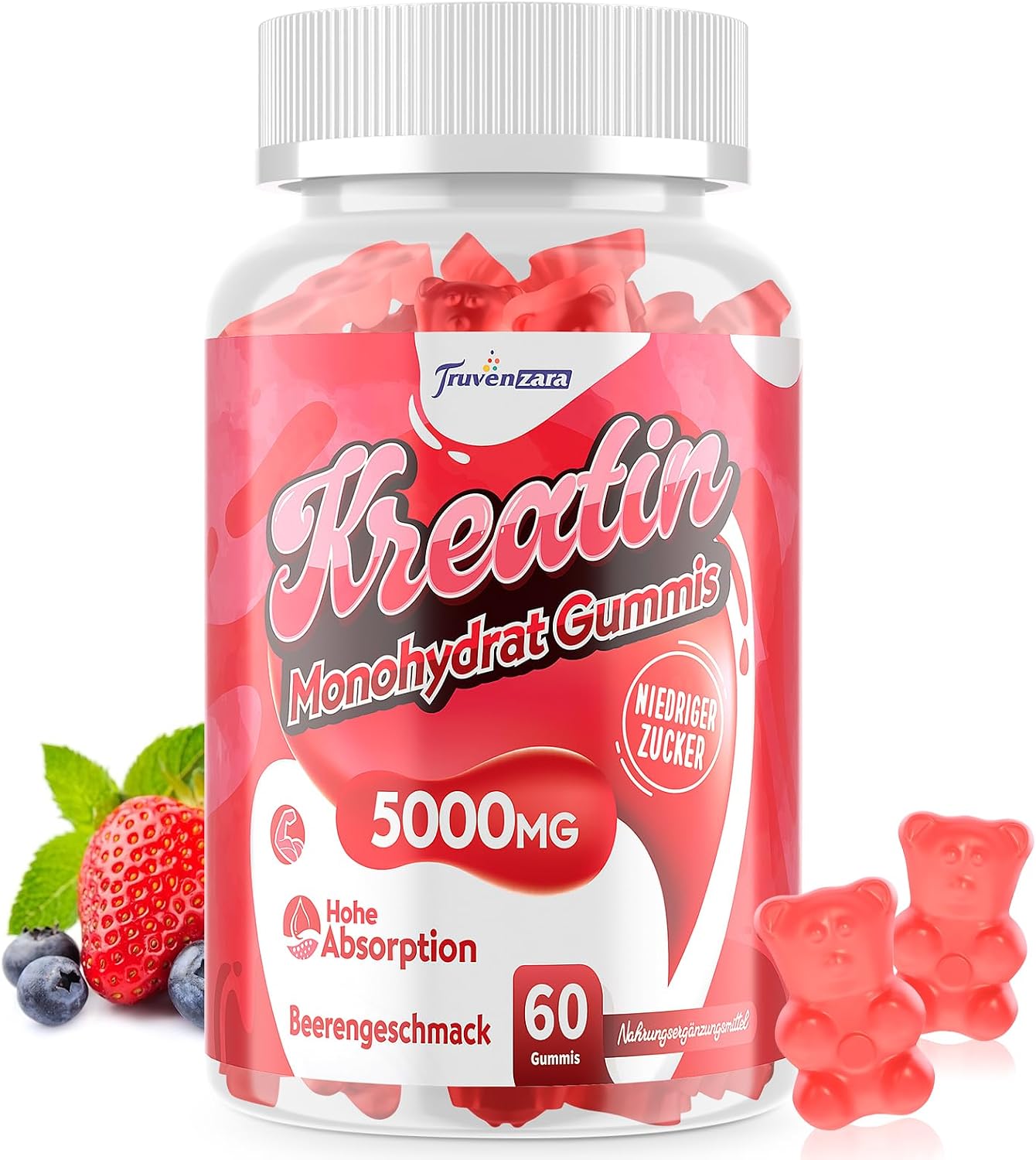 Thumbnail 6 de Truvenzara Kreatin-Gummies Komplex 5000 mg pro Portio – 5-in-1-Formel, vegan, Beerengeschmack, 60 Stück (2er Pack)