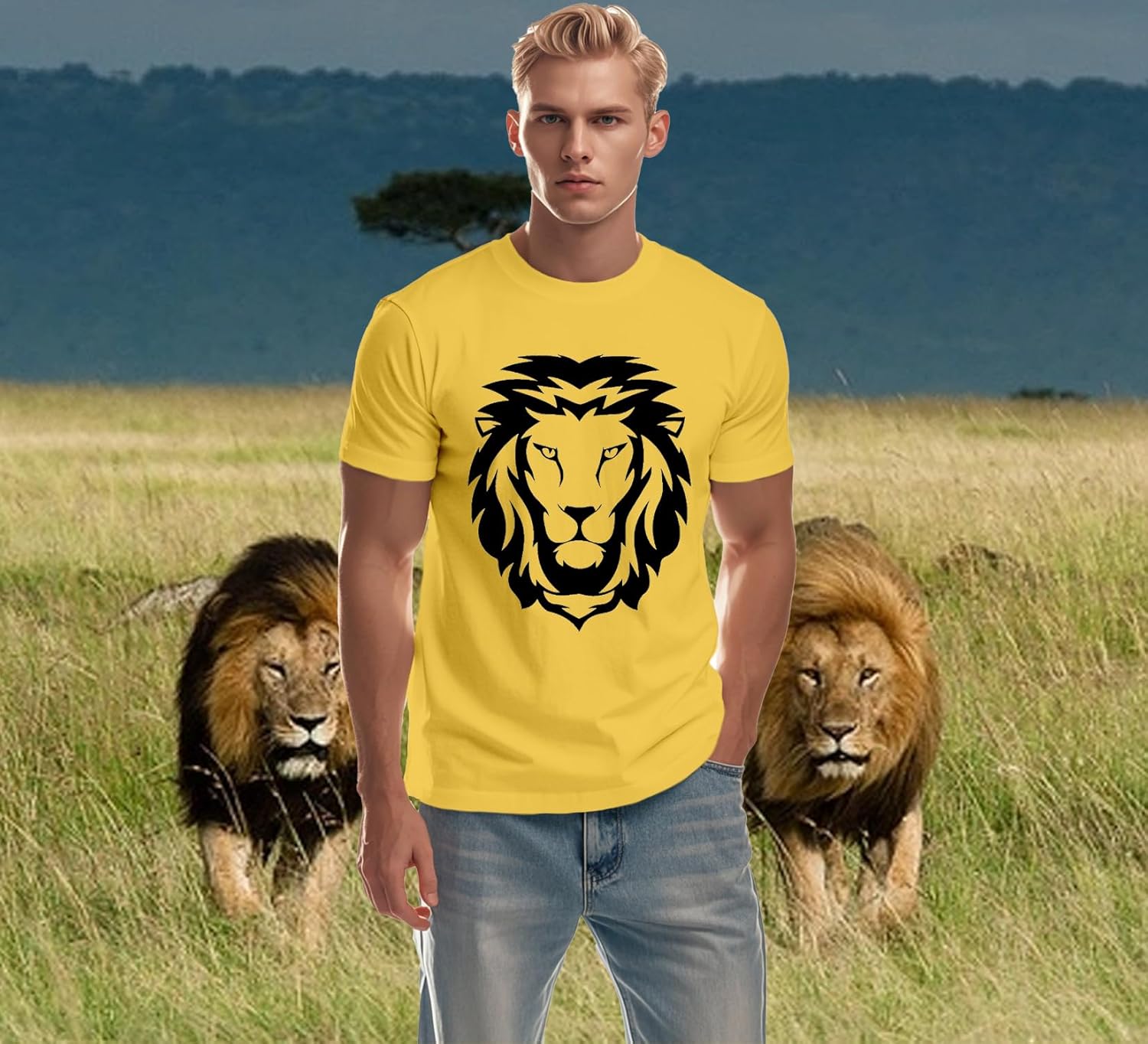 Detalle de Qskall Mens Lion Face T Shirt – Africa Lions Print Tee
