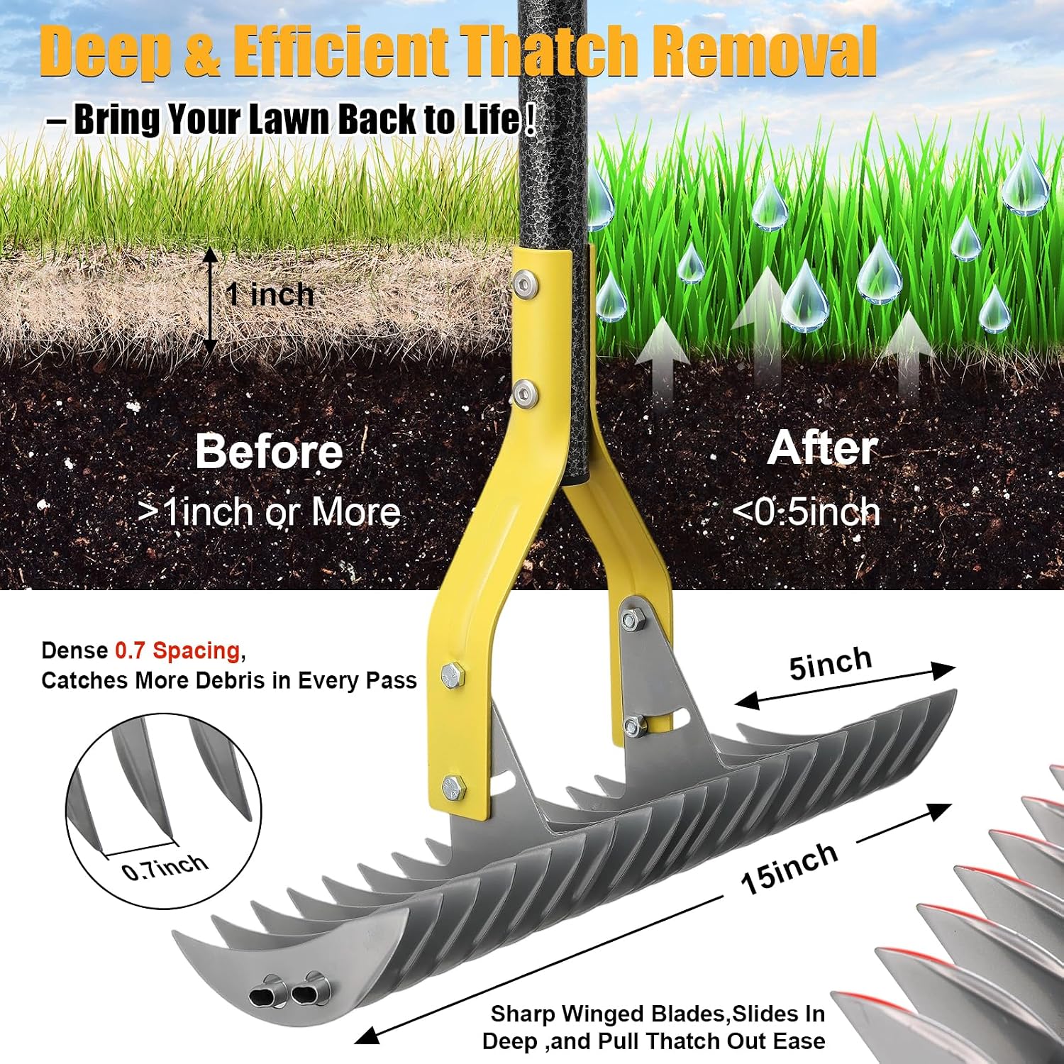 Detalle de cogardenshower 70" Manual Thatch Rake with 15-Inch Dual-Action Head