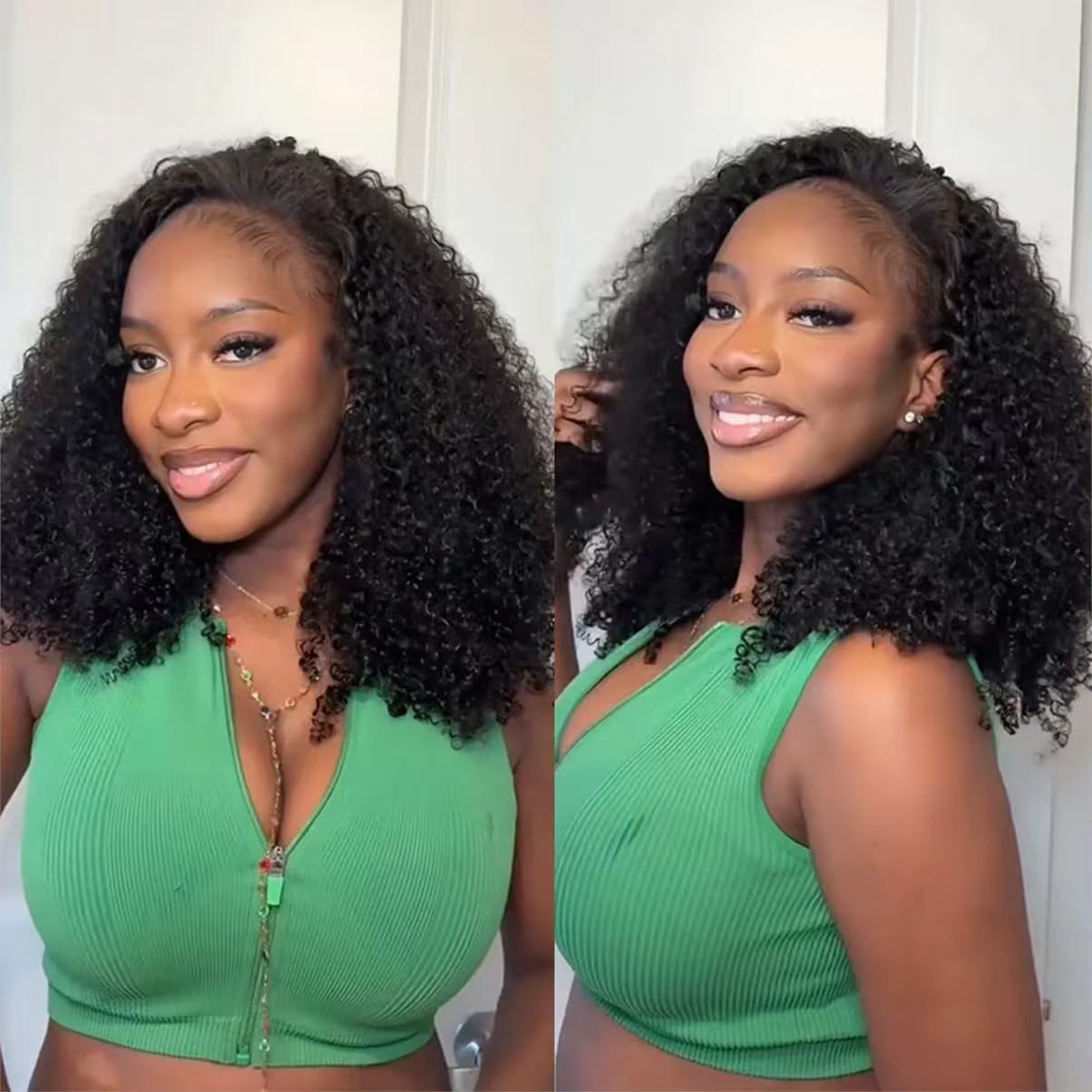 Detalle 2 de Half Wig in Capelli Umani Glueless 20 pollici – 3 in 1, Kinky Curly, Look Ready in 10 Secondi