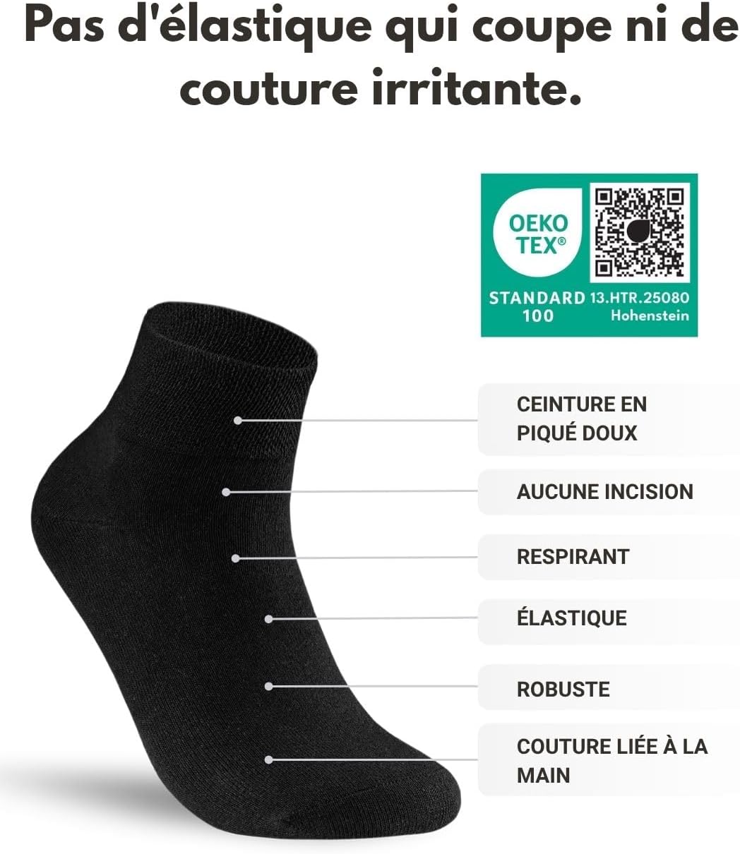 Detalle de 10 paires de chaussettes diabétiques socquettes basses coton sans couture (homme & femme)