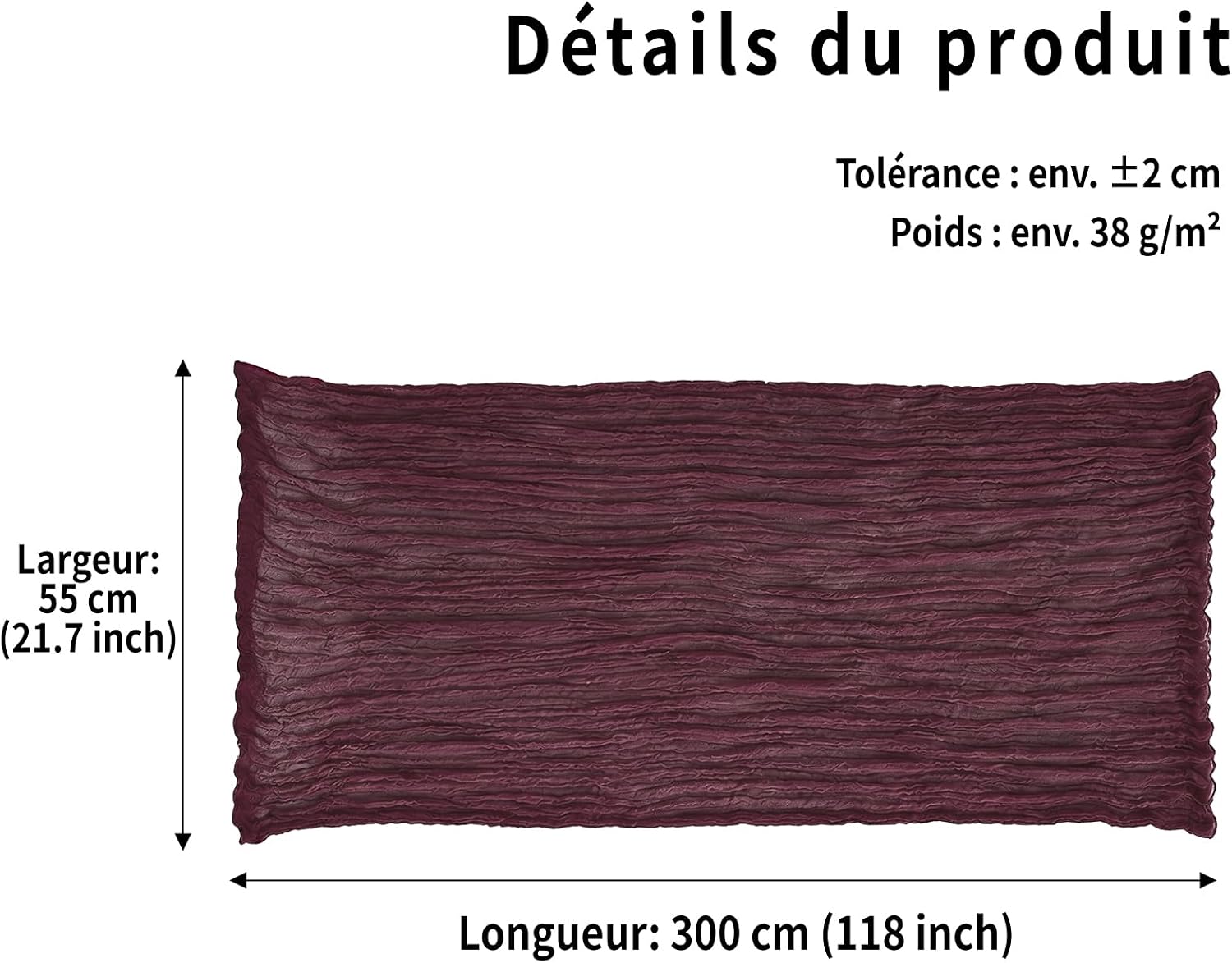 Detalle 2 de Foatcox ZQ018 tafelloper 90 x 300 cm, wijnrood gaas in boho-stijl