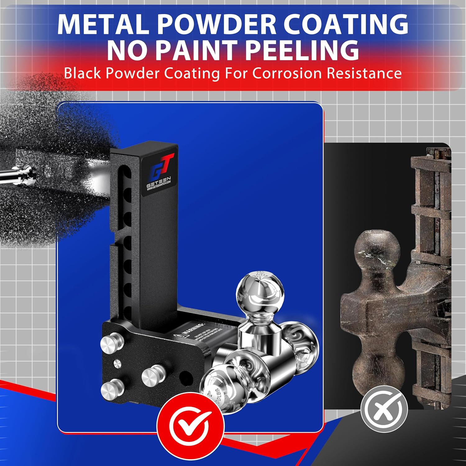 Thumbnail 3 de Geteen GT25073B Adjustable Trailer Hitch Ball Mount for 2.5" Receiver (Tri-Ball, 7" Drop, up to 15,000 GTW)