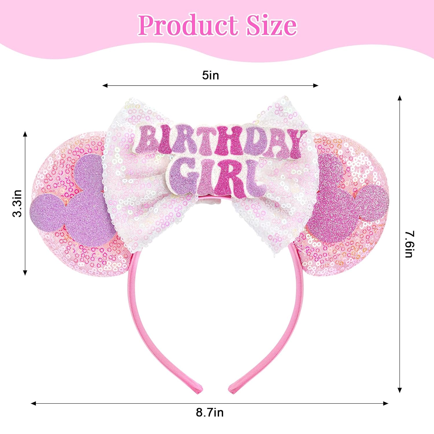 Detalle de LYLIN TG-Birthday Girl Pink Birthday Mouse Ears Headband for Parties