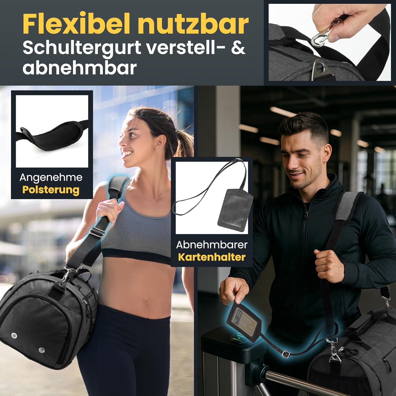 Detalle de Heldenwerk Sporttasche & Reisetasche klein mit Schuhfach und Nassfach (für Damen und Herren)