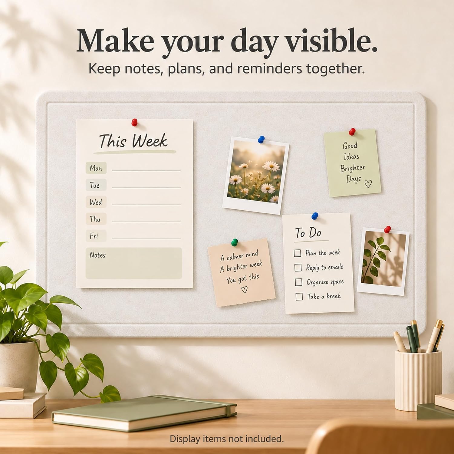 Thumbnail 6 de Yunihome Foldable Felt Bulletin Board, 60 x 90 cm, White, 20 Push Pins
