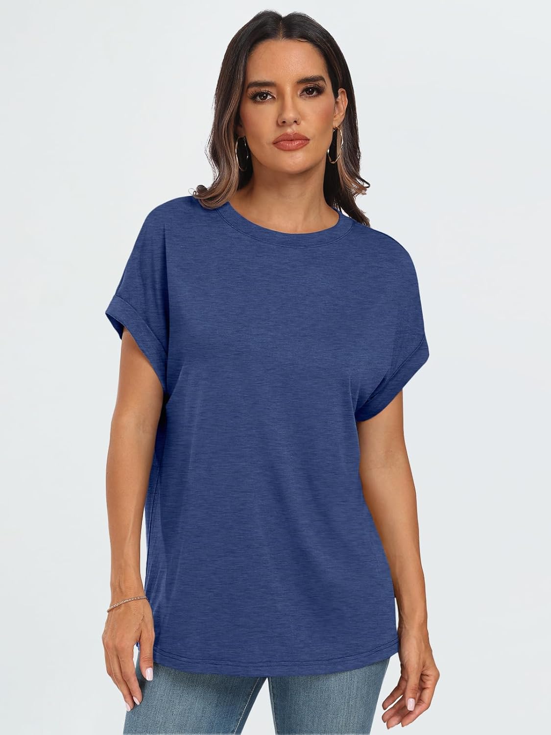 Thumbnail 1 de AUTOMET Women's Oversized Short Sleeve T Shirt with Drop Shoulder and Rolled Cuff