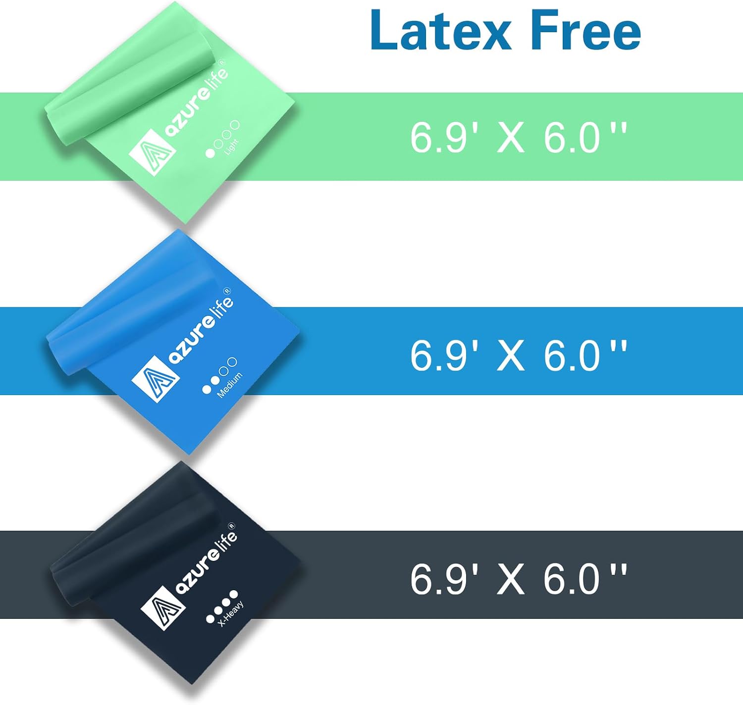 Detalle de A AZURELIFE Resistance Bands, 3-Level Non-Latex TPE Exercise Bands