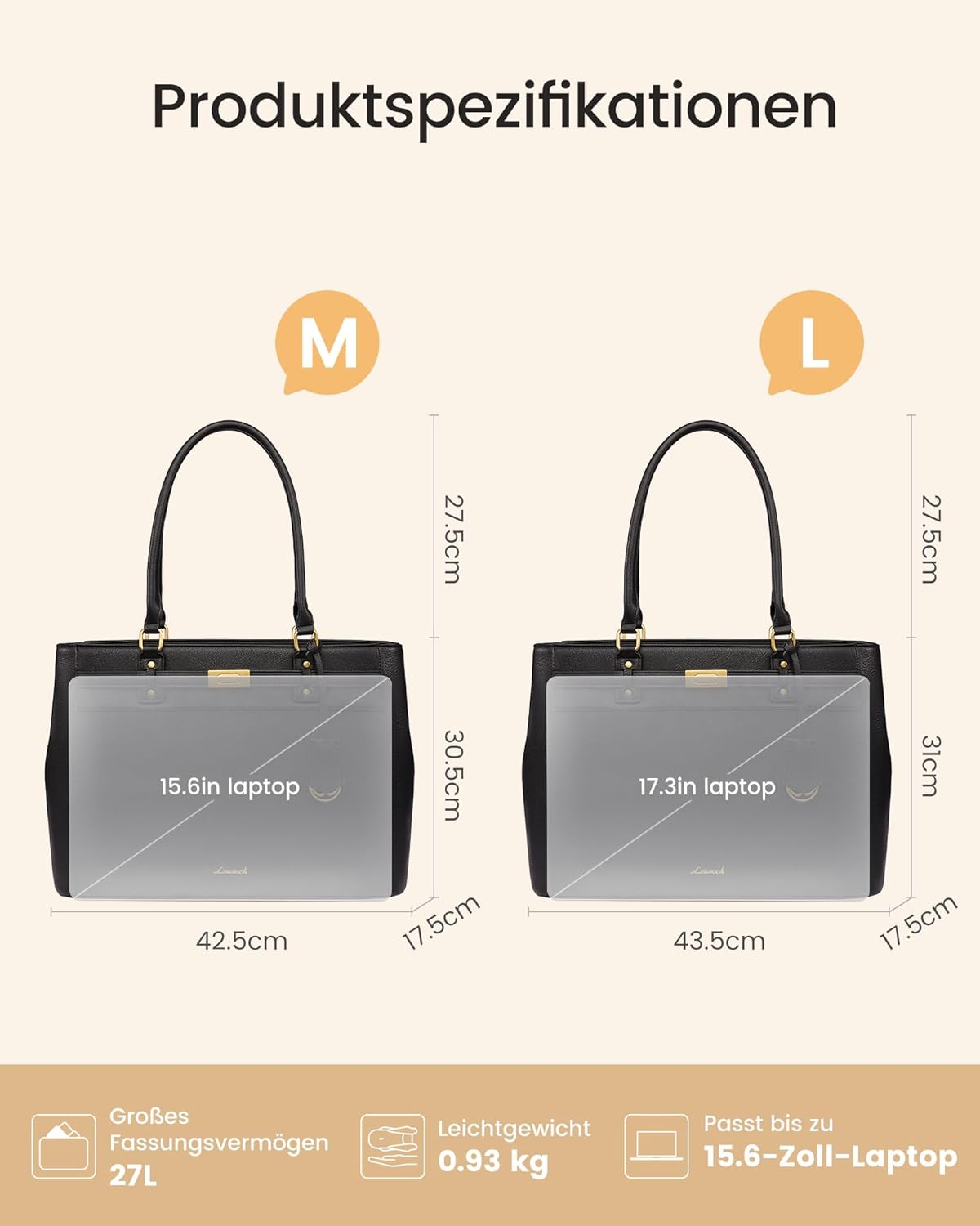 Thumbnail 4 de LOVEVOOK Damen Handtasche groß (bis 15,6 Zoll) – Business-Shopper mit gepolstertem Laptopfach