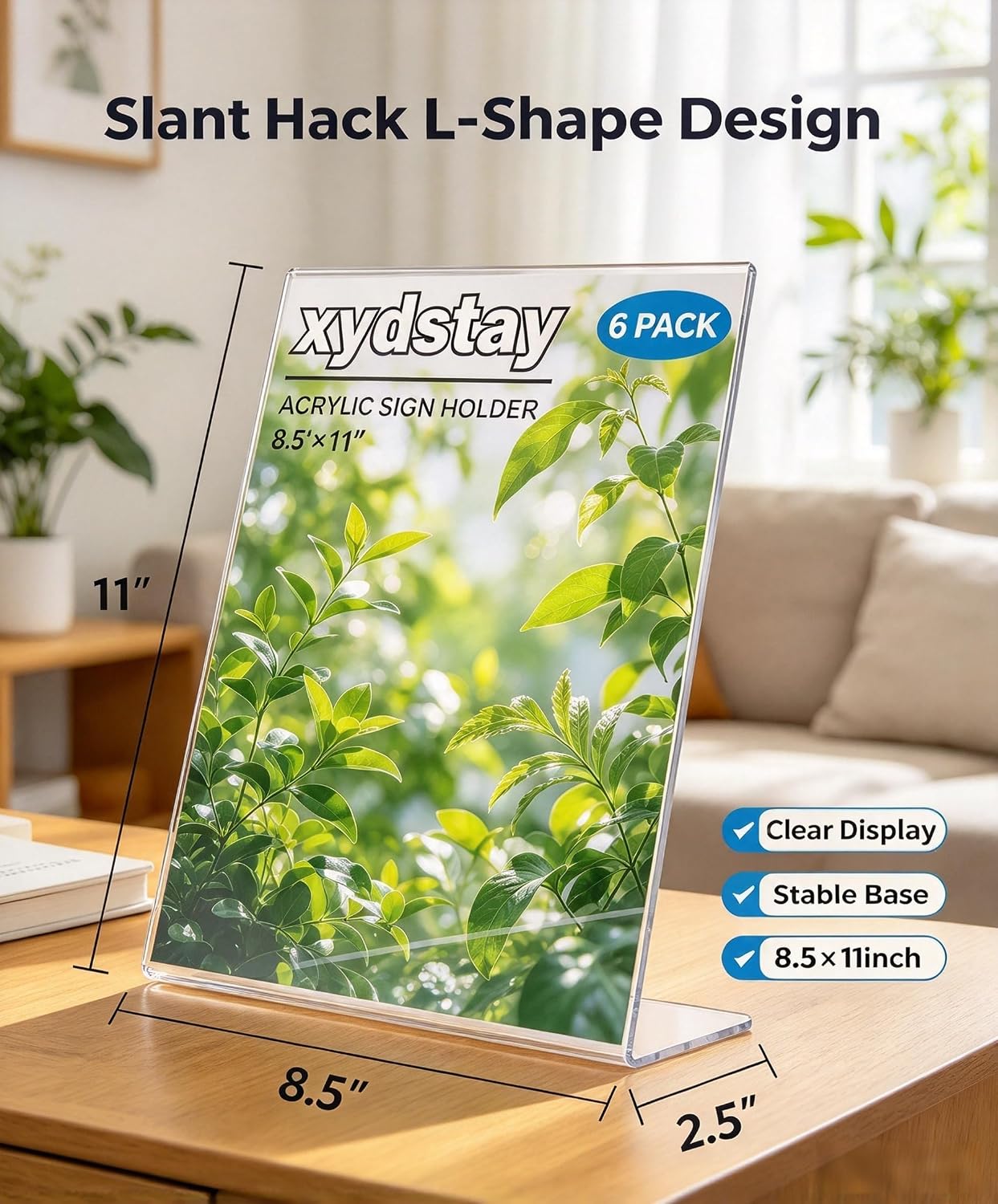 Detalle 2 de xydstay XYD-SH-1 Acrylic Sign Holders, 6-Pack, L-Shaped, Clear, 8.5 x 11 Inches