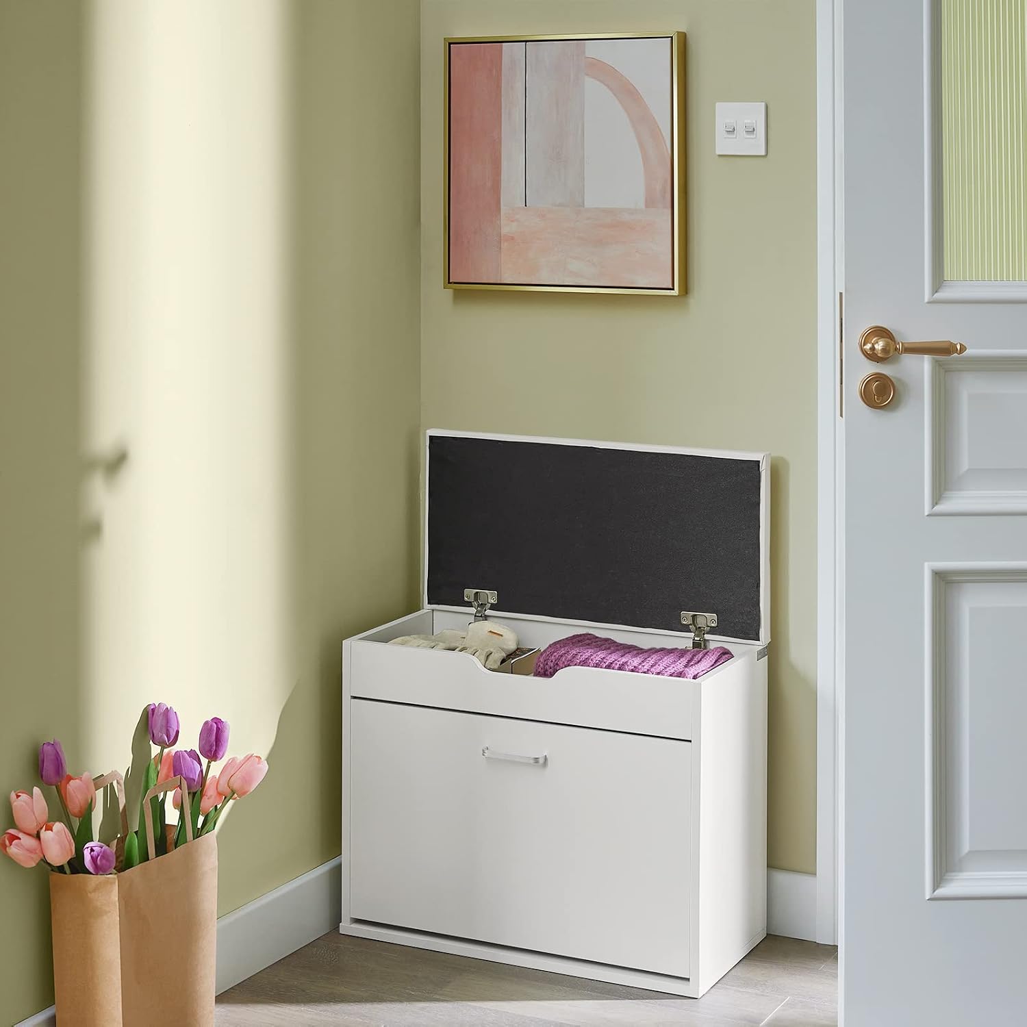 Thumbnail 3 de SoBuy FSR95-W Meuble à chaussures banc rembourré à abattant rabattable blanc 60x30x50 cm