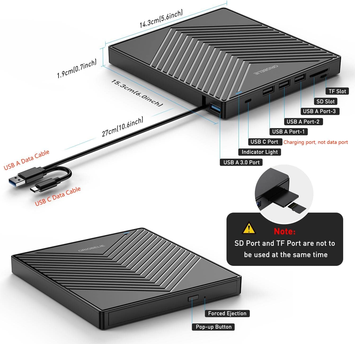 Thumbnail 5 de ORIGBELIE Lector CD DVD Externo USB 3.0