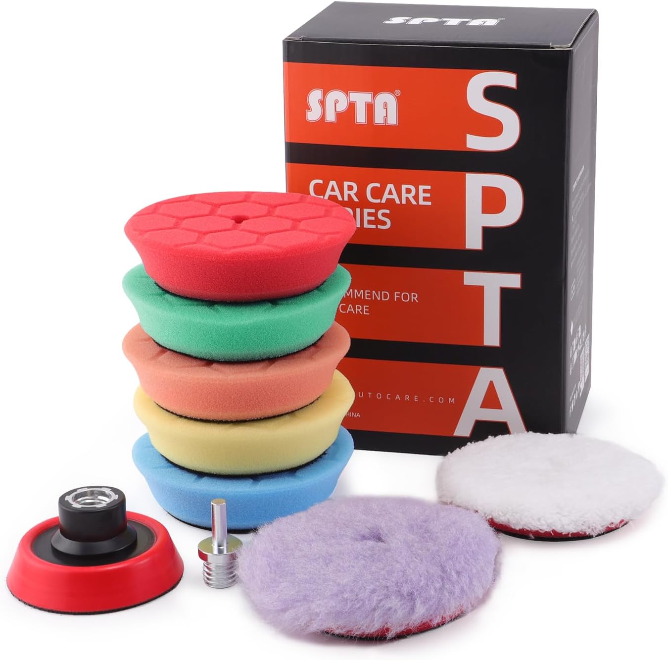 Detalle de SPTA Tampone di lucidatura 9Pcs 80 mm con adattatore M14: kit professionale per lucidatura e modellatura vernici