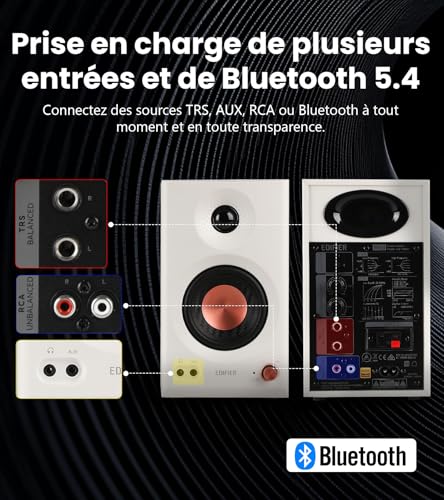 Detalle de Edifier MR3: enceintes de studio compactes 2.0 Hi-Res, Bluetooth 5.4 et commandes physiques