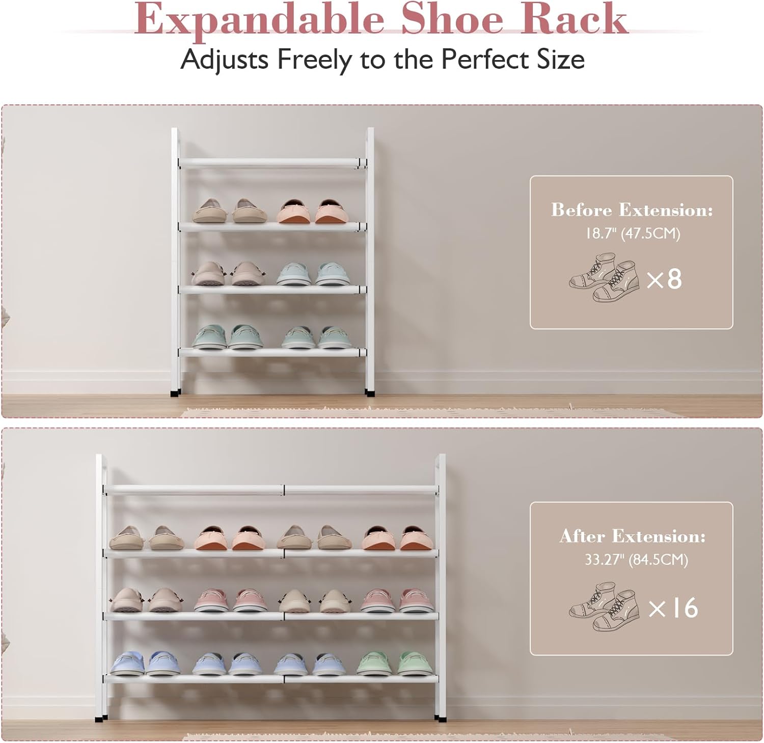 Thumbnail 4 de Bumusty 4‑Tier Expandable Shoe Rack for Closet (18–33 inches)