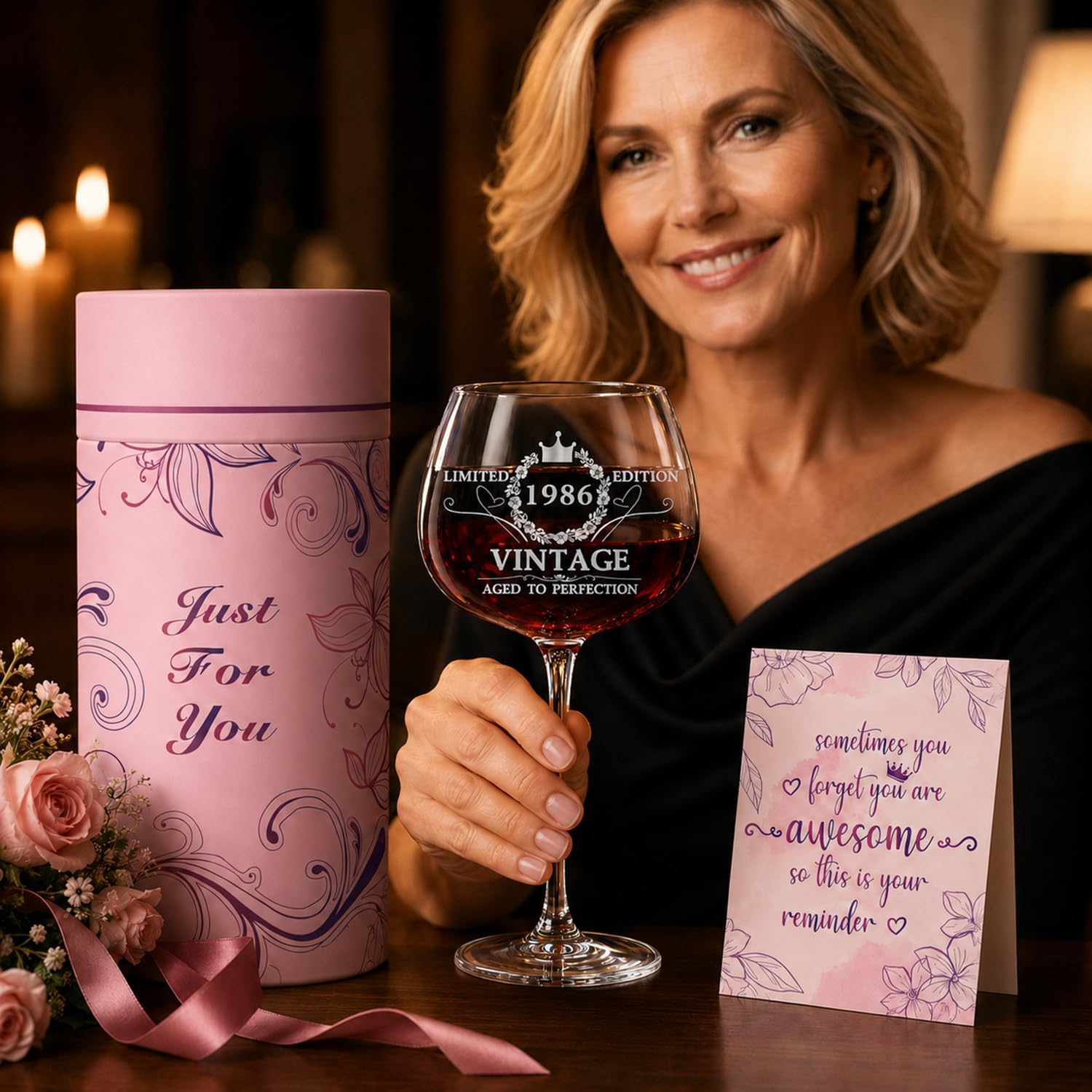 Thumbnail 2 de VOMEP Vintage 1986 40th birthday wine glass gift (turning 40 present for women)