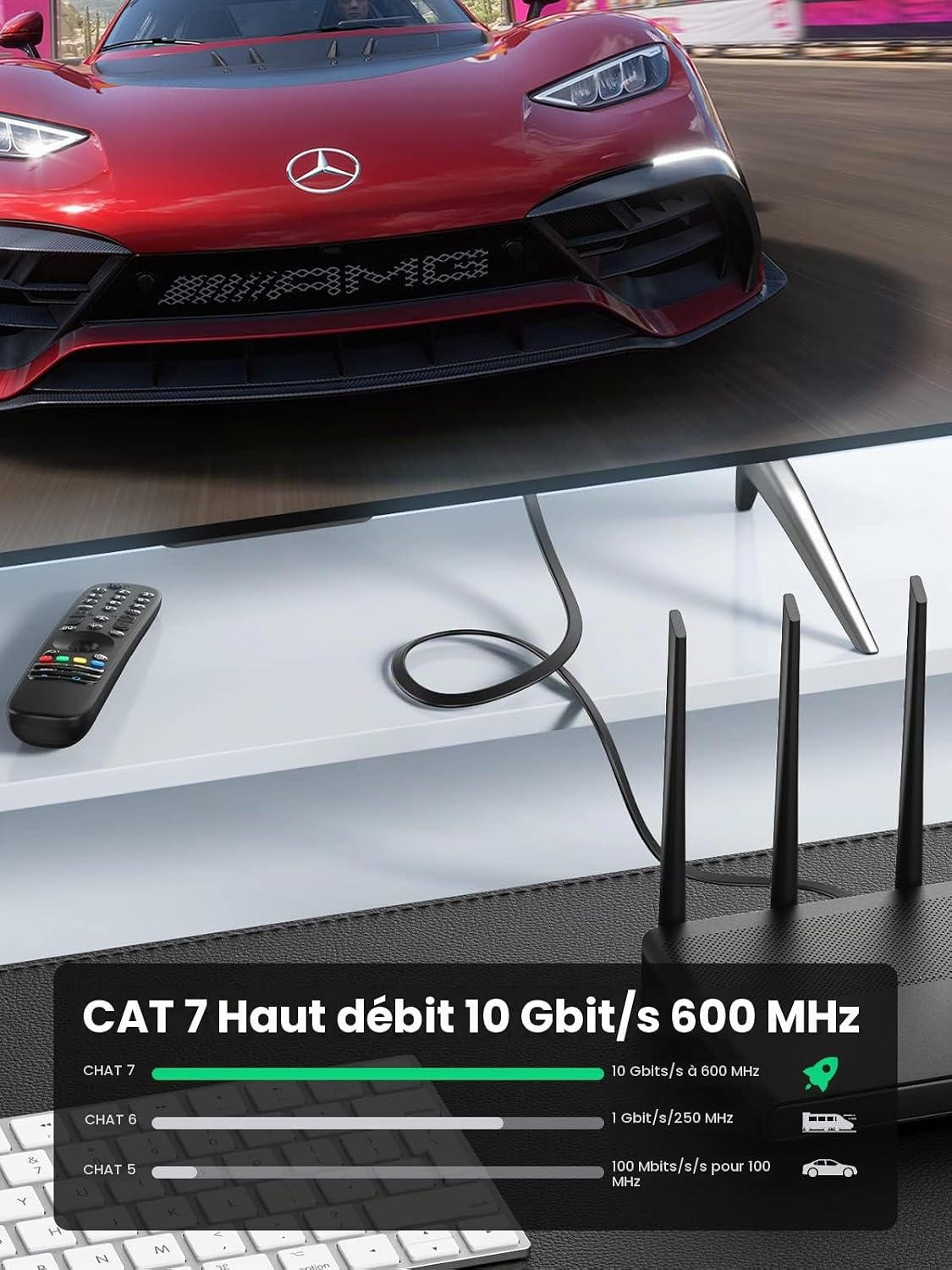 Detalle 2 de UGREEN Cat 7 platte ethernetkabel 10 m, 10 Gbps en 600 MHz