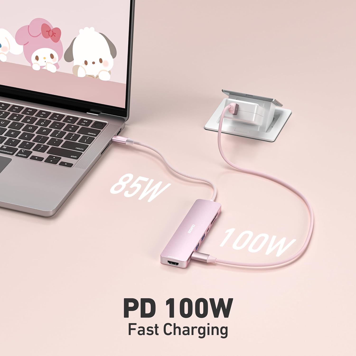 Detalle de BENFEI 7-in-1 USB-C Hub mit HDMI 4K@60Hz, 100W Laden, SD/TF-Kartenleser & 2x USB-A