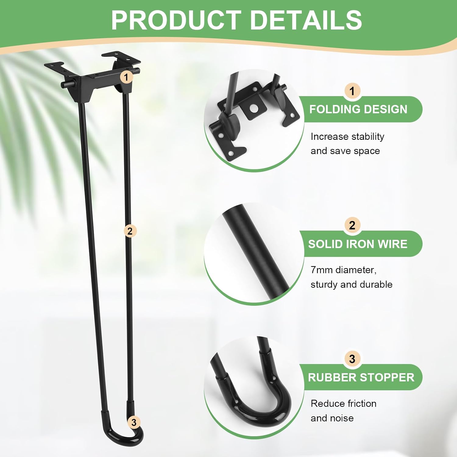 Thumbnail 6 de SUPAWAY 4er Set klappbare Haarnadel-Tischbeine, 45 cm, schwarz – ideal für Couchtisch & DIY-Möbel