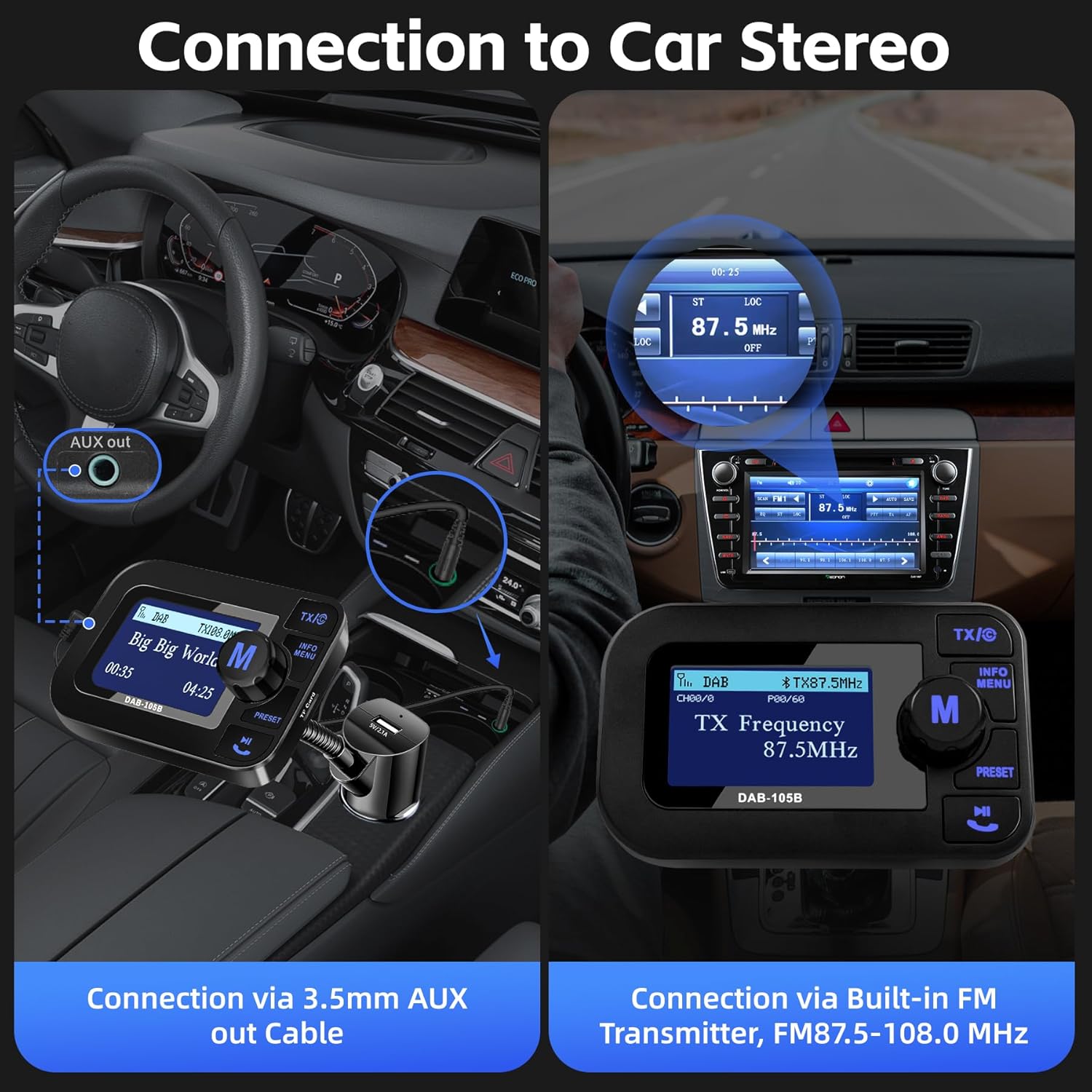 Thumbnail 2 de DeeprBetter DAB+ Adapter für Autoradio mit 2,3-Zoll-LCD, Bluetooth-Freisprechen und AUX/ FM-Übertragung