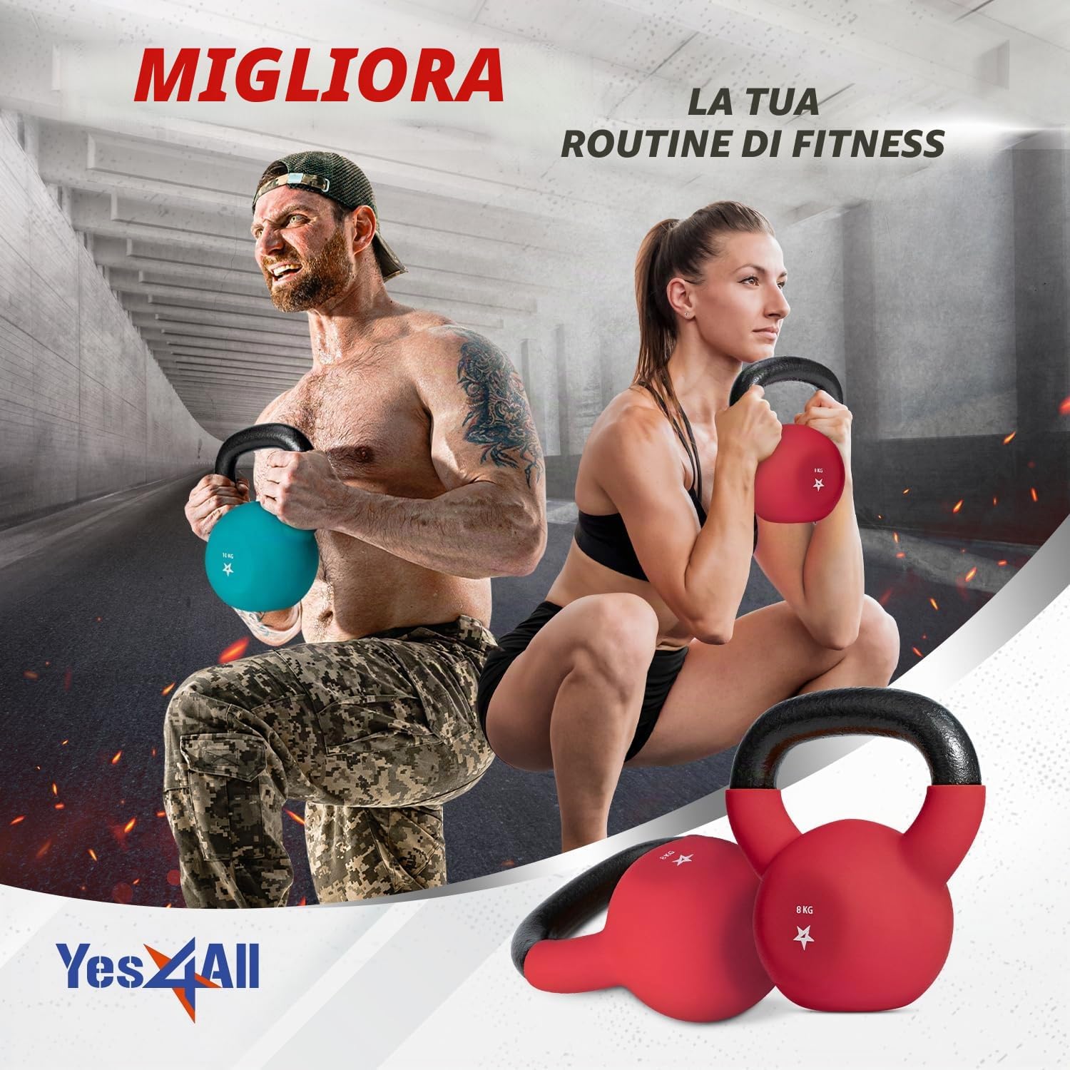 Detalle 2 de Yes4All Kettlebell in ghisa con rivestimento in neoprene 2–20 kg, multicolore